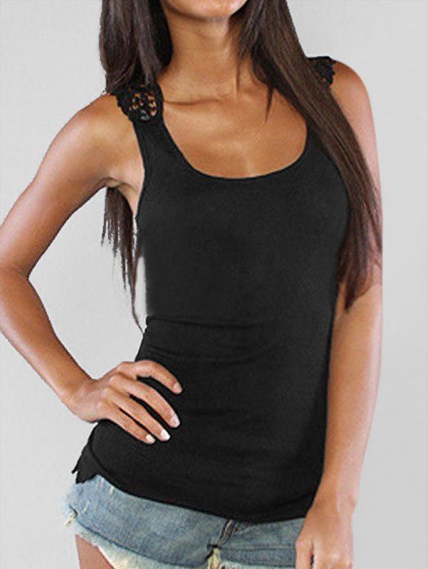

Crochet Lace Panel Tank Top, Black