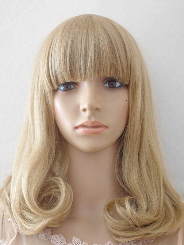 

Neat Bang Medium Wavy Synthetic Wig, Tan