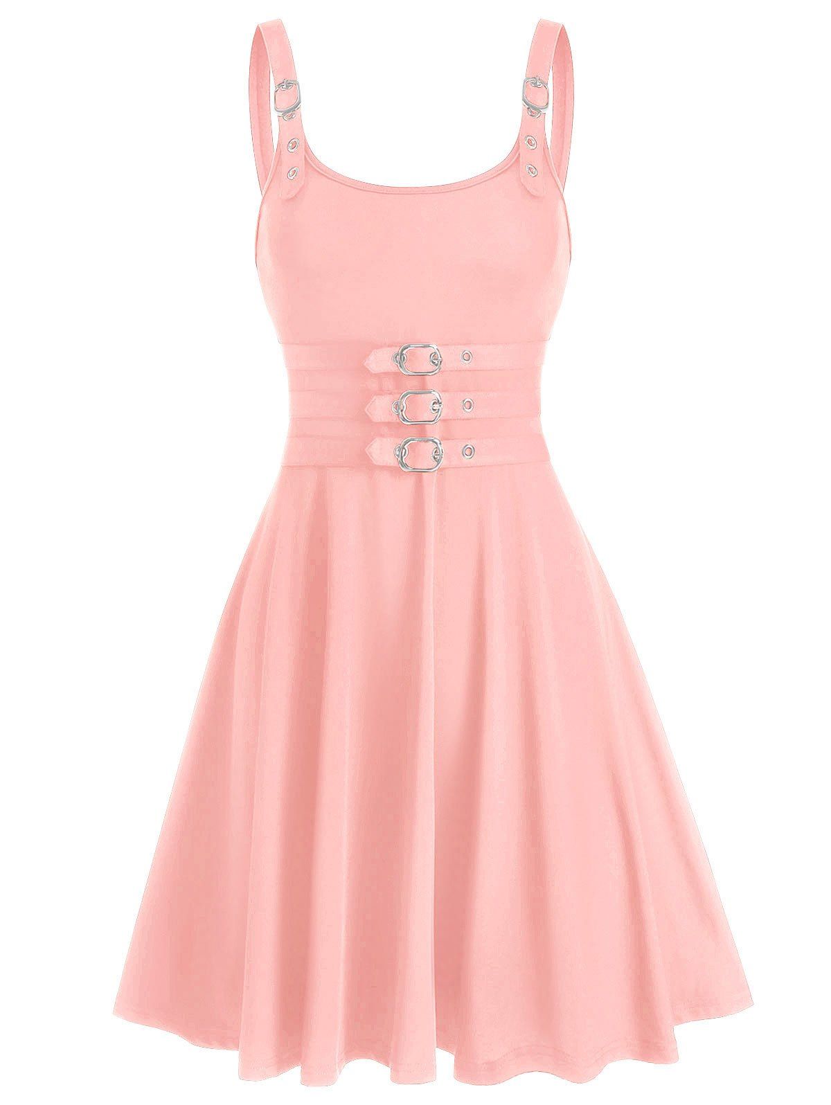 

Buckles Strap Embellished A Line Dress, Pink