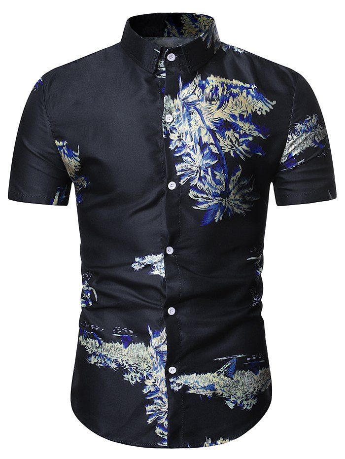 

Palm Tree Print Hawaii Shirt, Midnight blue