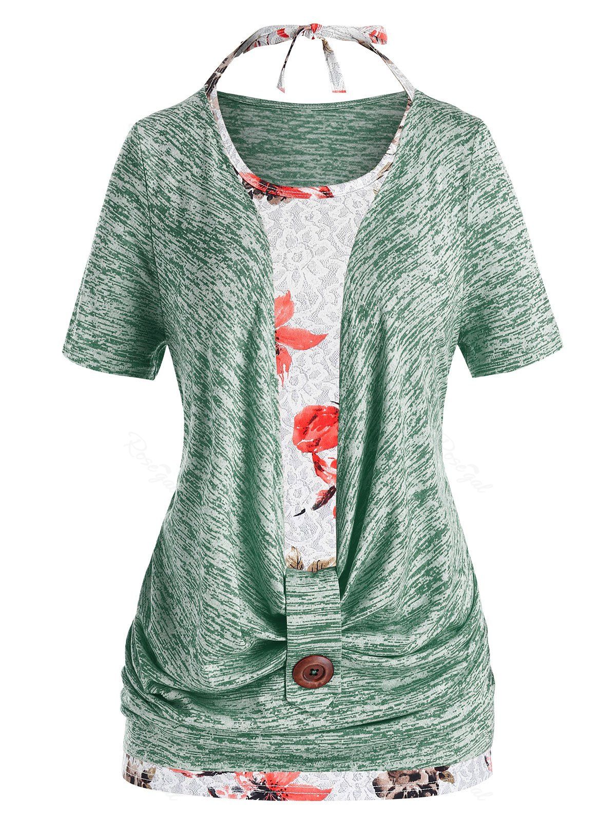 Shops Plus Size Marled Cowl Front T Shirt And Halter Floral Tank Top Set  