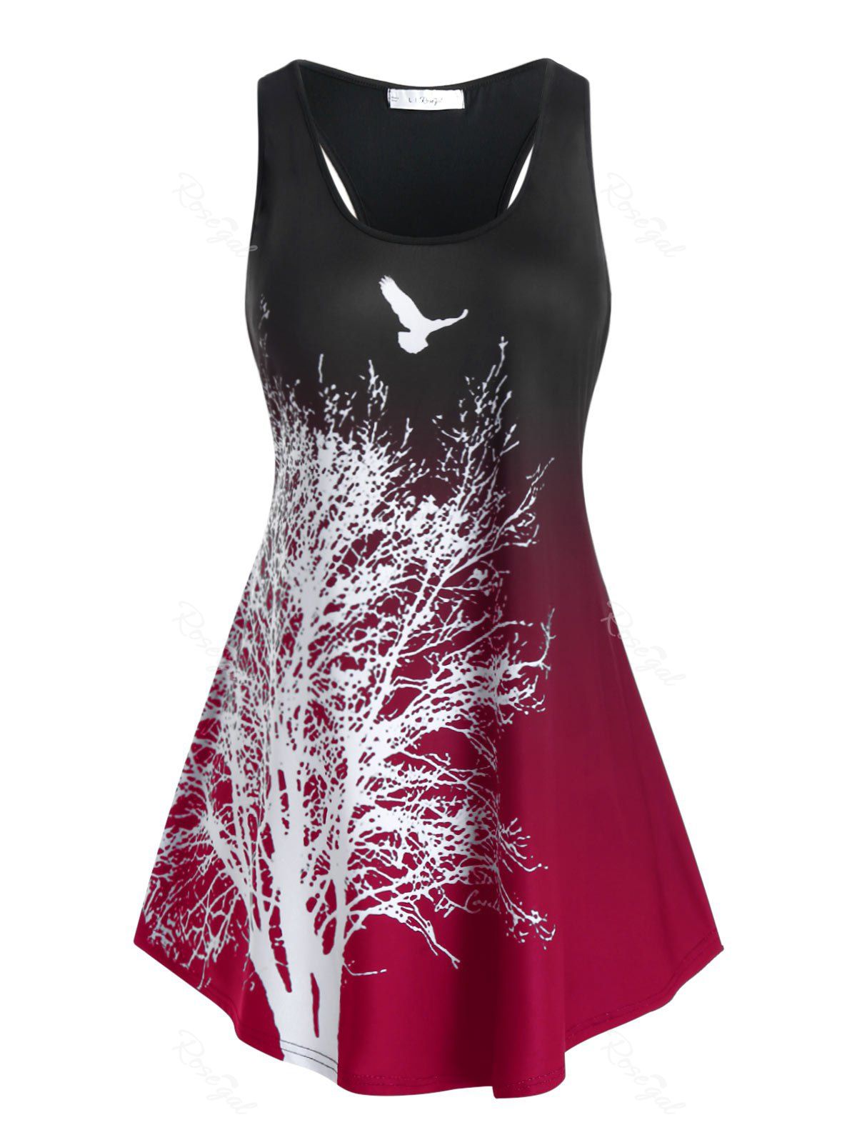 

Plus Size Racerback Ombre Tree Print Tank Top, Red wine