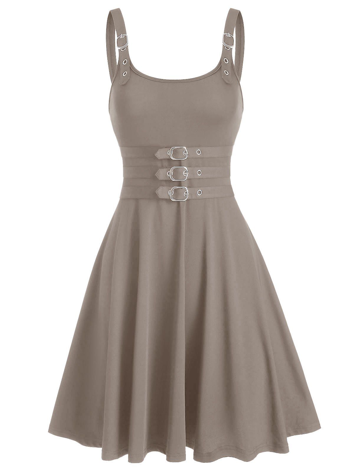 

Buckles Strap Embellished A Line Dress, Khaki