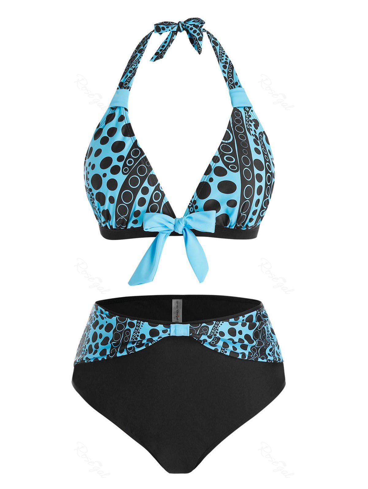 Plus Size Polka Dot Knotted High Rise Bikini Swimwear 23 Off Rosegal 7376