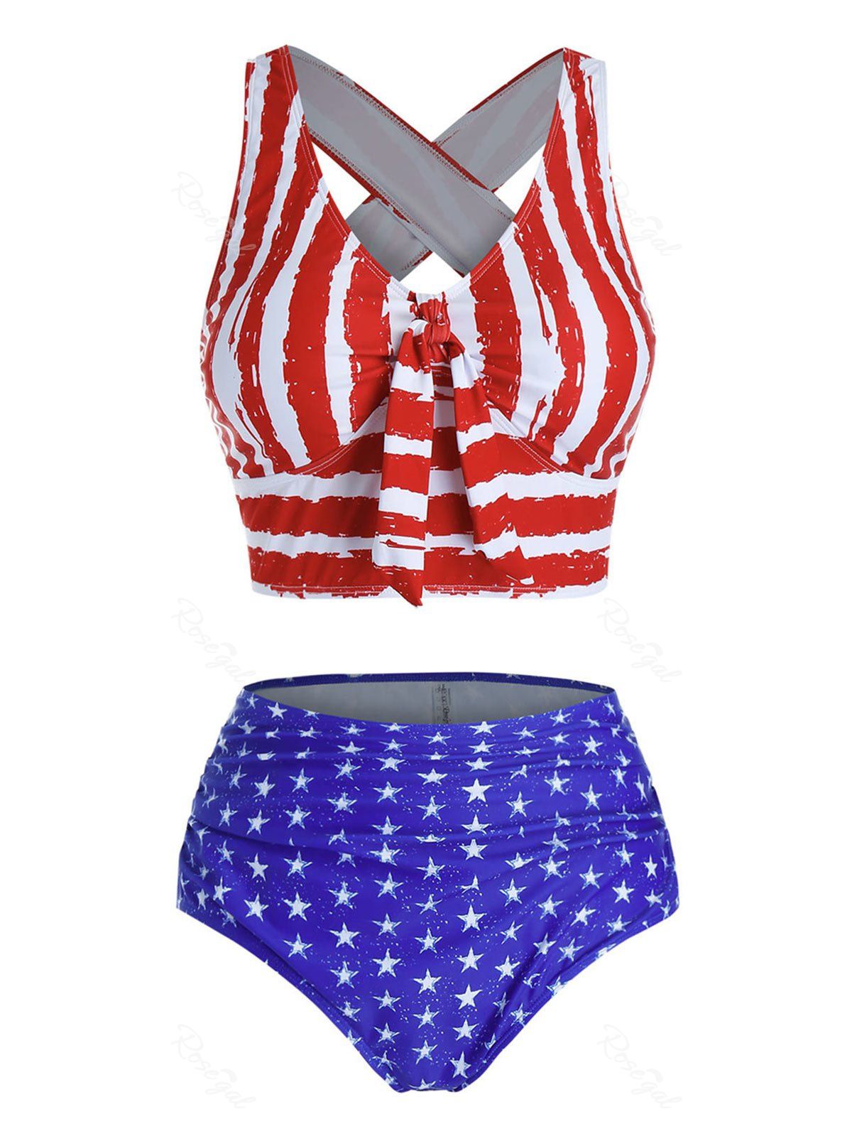 Plus Size American Flag Knot Cross High Rise Tankini Swimwear [47% OFF ...