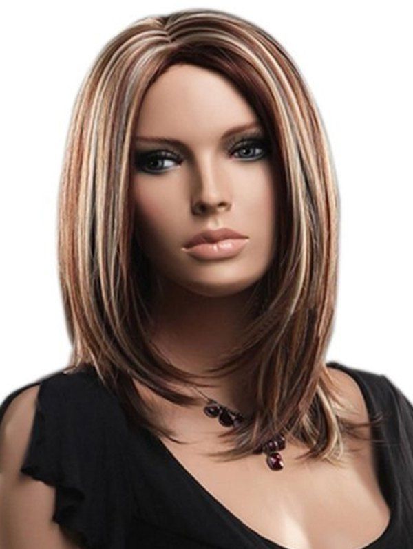 

Side Part Straight Mixed Color Medium Synthetic Wig, Coffee