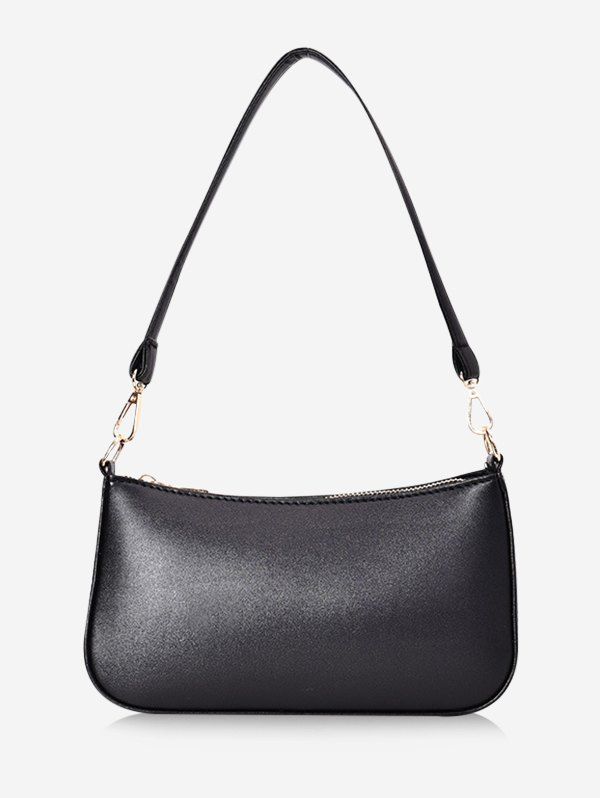 

Leisure Solid Rectangle PU Shoulder Bag, Black