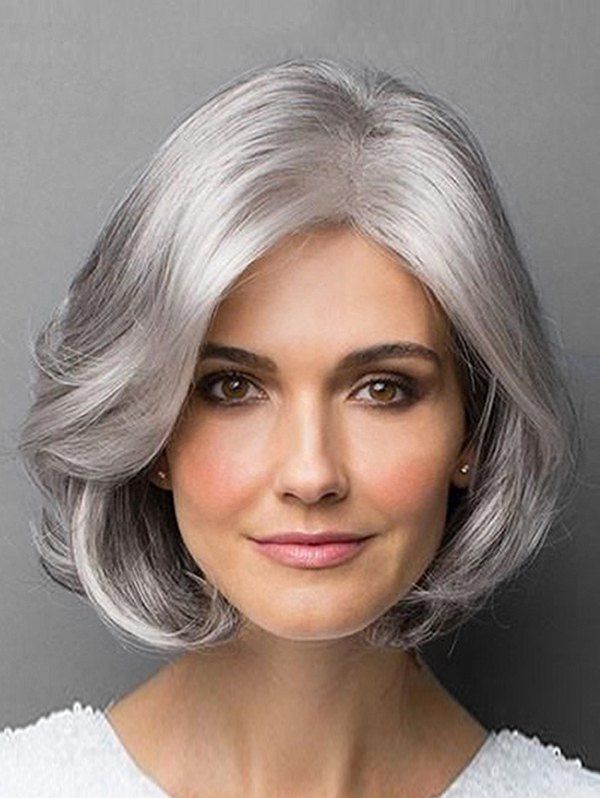 

Side Parting Short Layered Curly Gray Heat Resistant Synthetic Wig, Gray goose