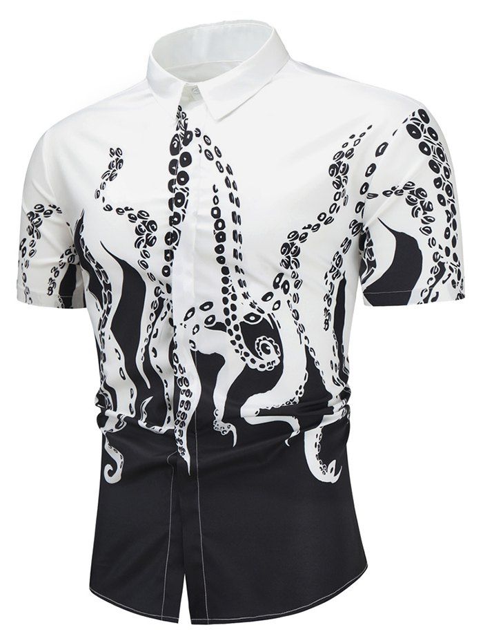 

Contrast Octopus Print Button Up Lounge Shirt, Multi