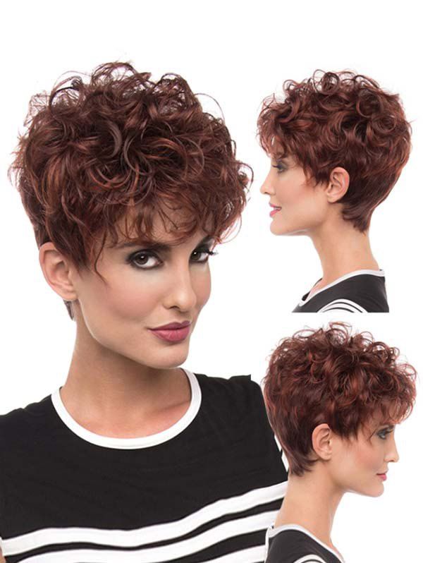 

Pixie Cut Fluffy Curly Synthetic Hair Wig, Red dirt