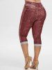 Legging Capri 3D Tournesol à Taille Haute de Grande Taille - Rouge Vineux 1X