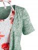Plus Size Marled Cowl Front T Shirt And Halter Floral Tank Top Set -  