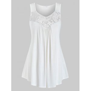 

Plus Size Lace Panel Marled Tank Top, Milk white