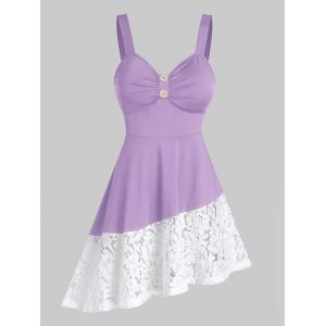 

Button Floral Lace Patchwork Irregular Dress, Purple