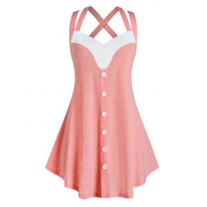 

Plus Size Buttons Colorblock Criss-cross Tank Top, Light pink