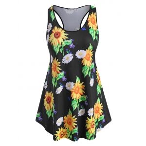 

Racerback Curved Hem Sunflower Plus Size Tank Top, Black