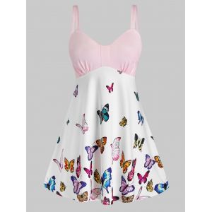 

Plus Size Butterfly Print Empire Waist Backless Tank Top, Multi