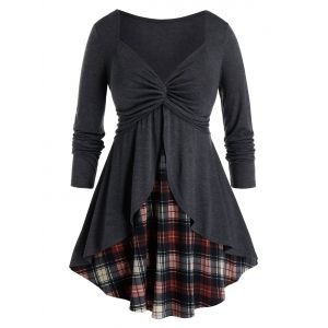 

Plus Size Plaid Twisted Sweetheart T-shirt, Dark slate grey