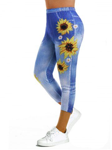 Sunflower 3D Print Crop Jeggings