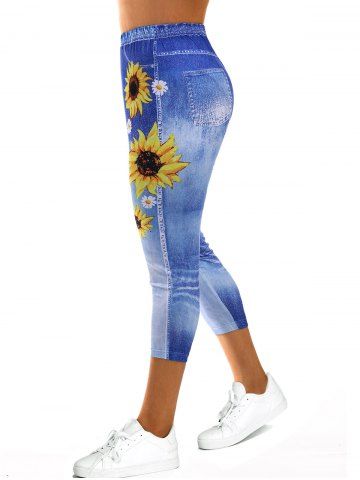 Sunflower 3D Print Crop Jeggings