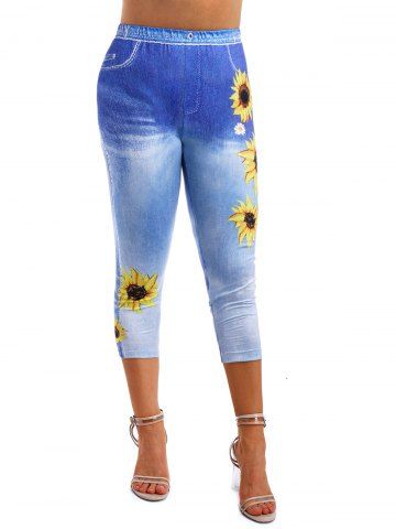 Sunflower 3D Print Crop Jeggings
