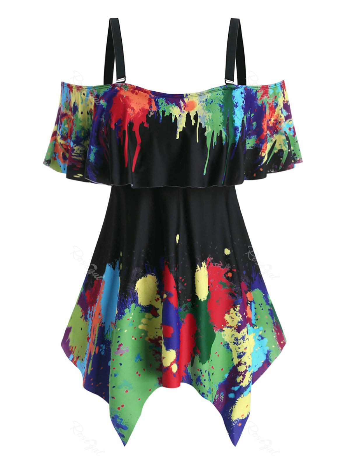 

Plus Size Handkerchief Splatter Paint Two Piece Swimwear, Black