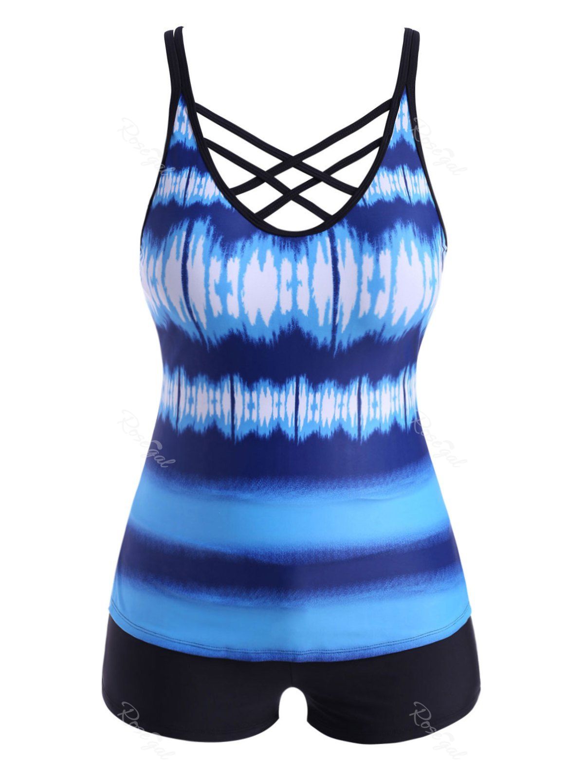 

Plus Size Crisscross Tie Dye Tankini Swimwear, Blue