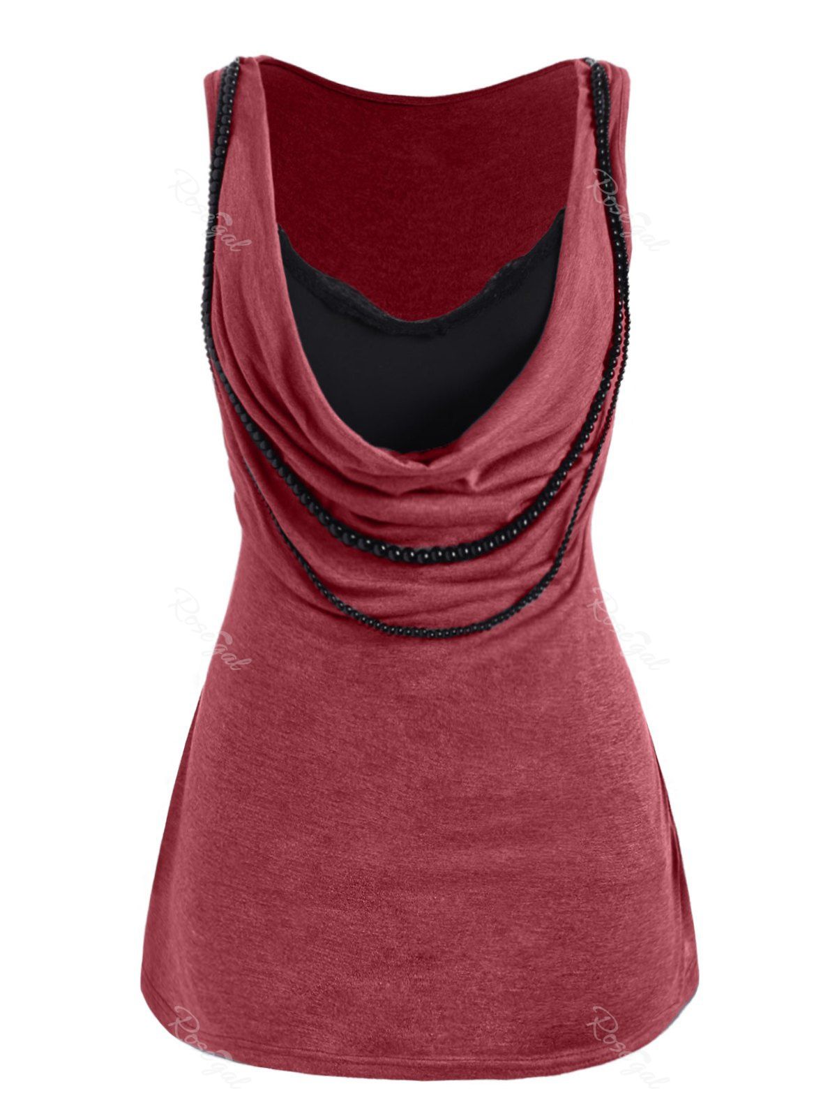 

Plus Size Cowl Front Beaded Tank Top, Red wine