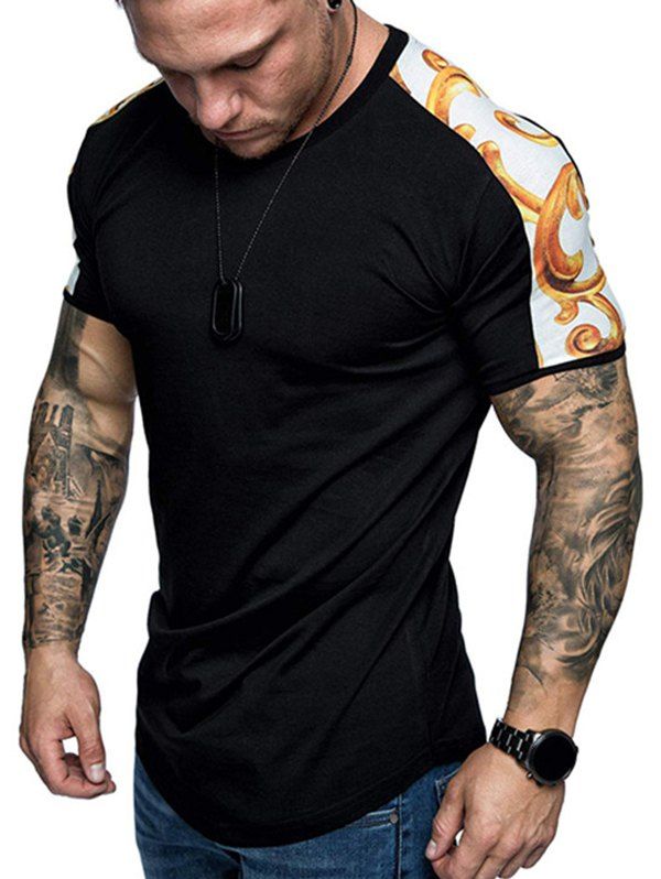 

Contrast Baroque Print Ralgan Sleeve Short Sleeve T Shirt, Black