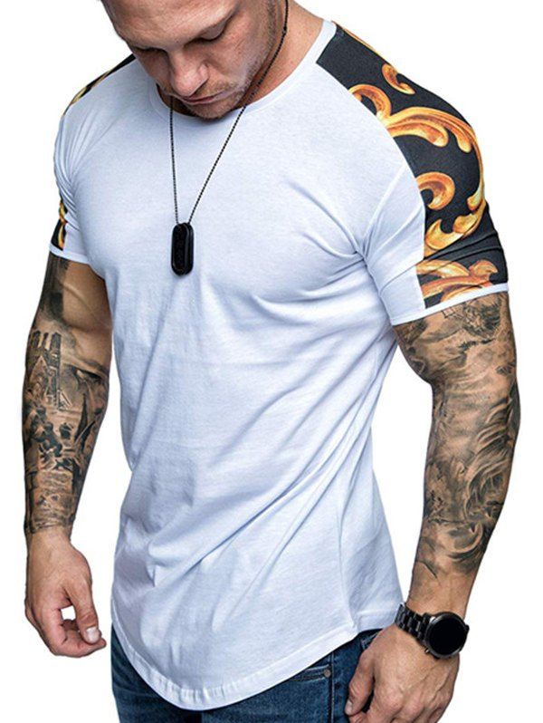 

Contrast Baroque Print Ralgan Sleeve Short Sleeve T Shirt, White