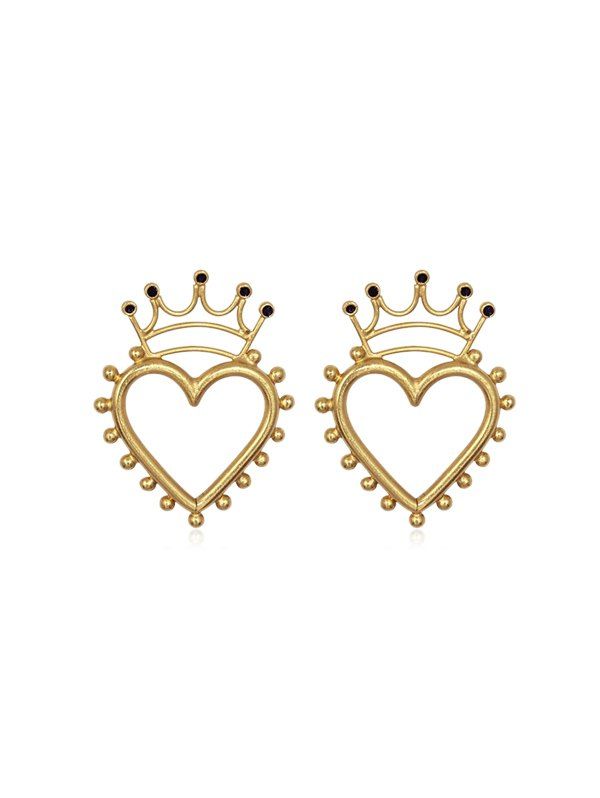 

Crown and Heart Stud Earrings, Black