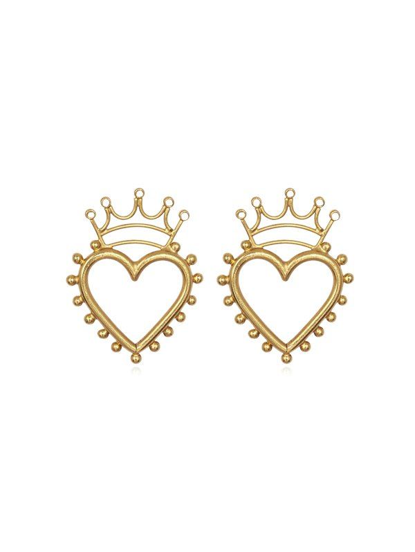 

Crown and Heart Stud Earrings, White