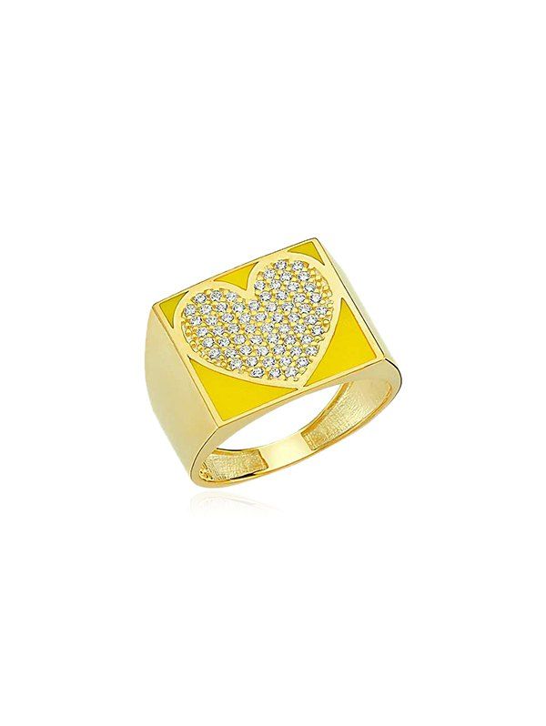

Heart Micro Pave Rhinestone Square Ring, Yellow