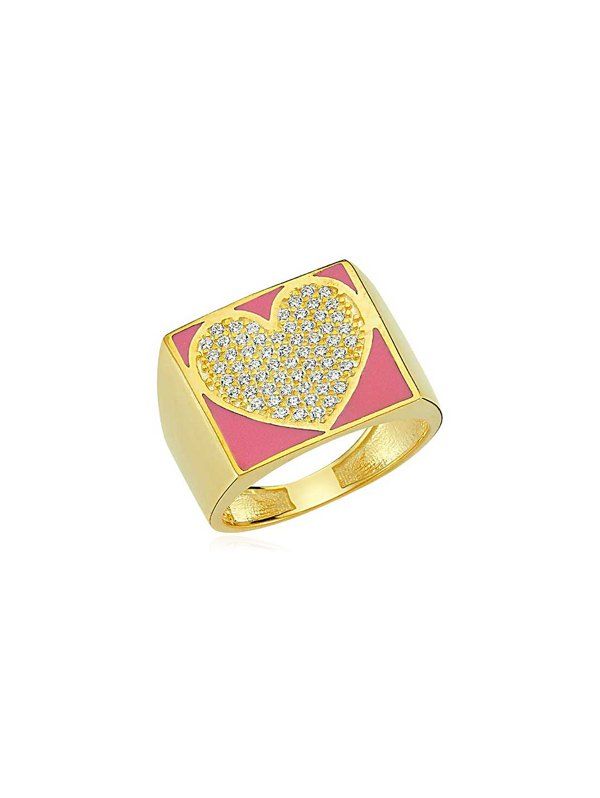 

Heart Micro Pave Rhinestone Square Ring, Hot pink