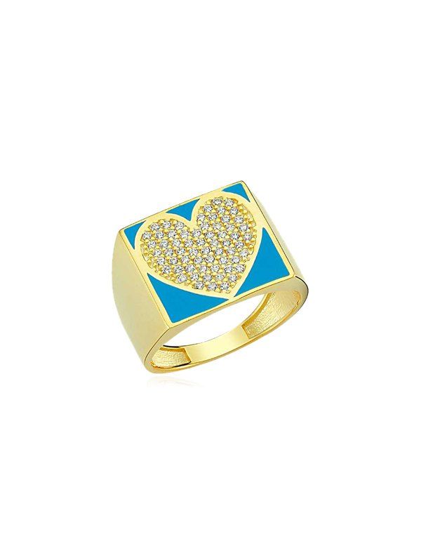 

Heart Micro Pave Rhinestone Square Ring, Deep sky blue