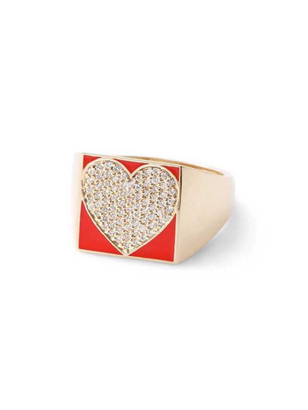 

Heart Micro Pave Rhinestone Square Ring, Lava red