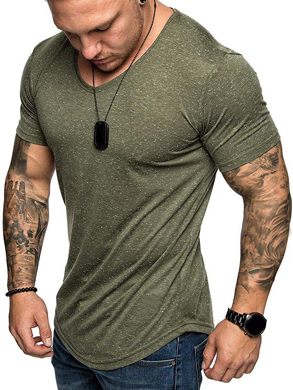 

V Neck Speckled Slim Fit Short Sleeve T Shirt, Army green