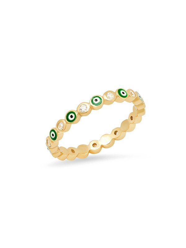 

Rhinestone Eyes Pattern Ring, Green