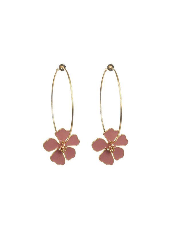 

Exaggerated Flowers Big Circle Earrings, Flamingo pink