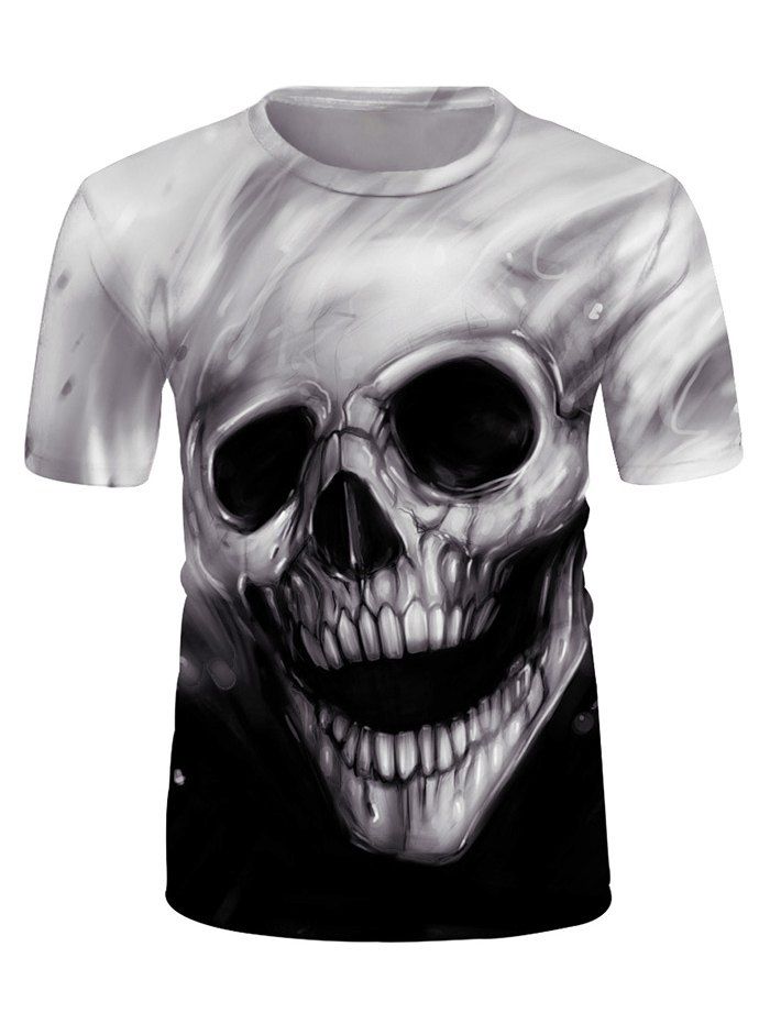 

3D Skull Graphic Crew Neck Short Sleeve Tee, Multi