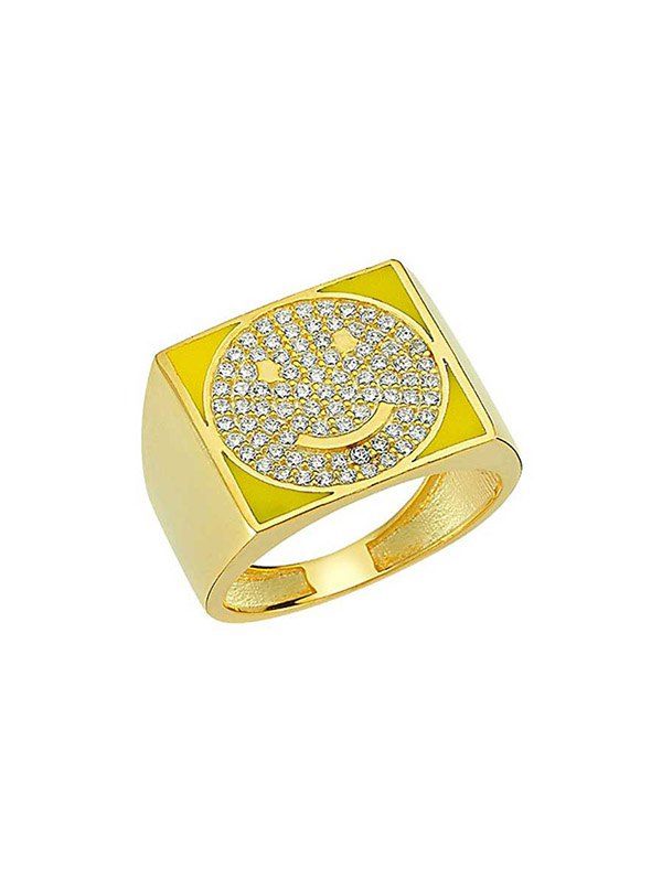 

Exaggerated Rhinestones Smile Face Square Ring, Yellow