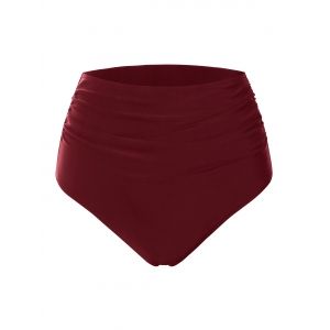 

Ruched Solid High Waisted Bikini Bottom, Red wine
