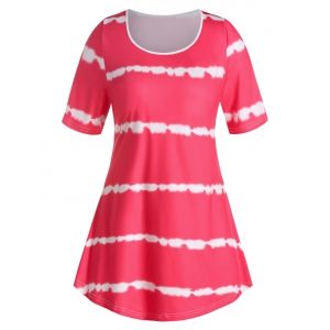 

Plus Size Curved Tie Dye Tee, Rose red