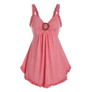 

Plus Size Lettuce Frilled Sweetheart Neck Backless Tunic Tank Top, Pink