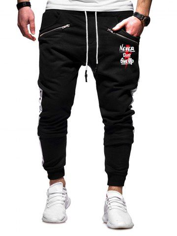 

Letter Lightning Contrast Trim Jogger Pants, Black