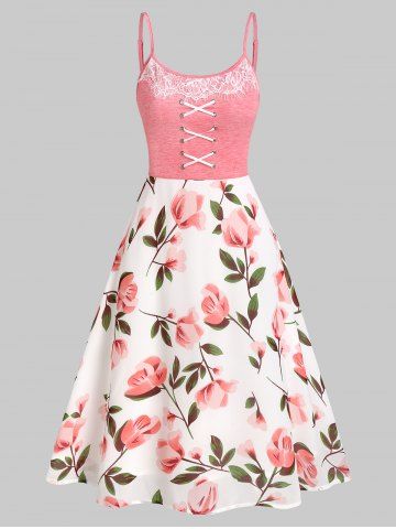 Floral Print Crisscross Mini Dress - PINK - XL