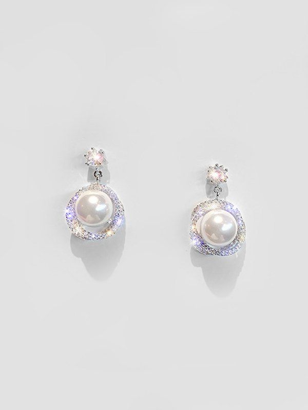 

Silver Needle Zircon Faux Pearl Earrings
