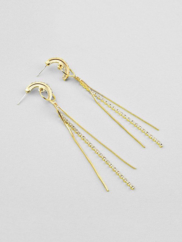 

C-shape Rhinestone Alloy Chain Tassel Earrings, Gold