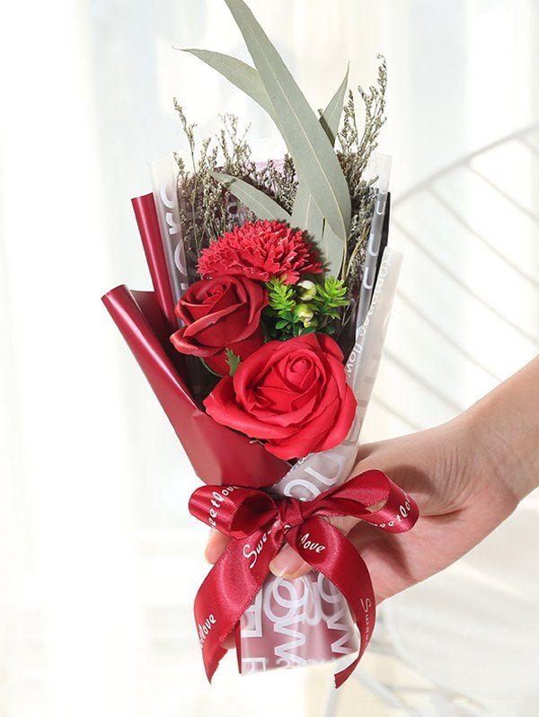 

Mother's Day Gift Soap Rose Carnation Flower Bouquet, Red