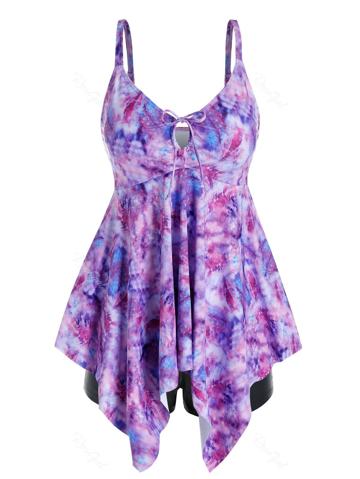 

Plus Size Handkerchief Tie Dye Tankini Swimwear, Medium purple